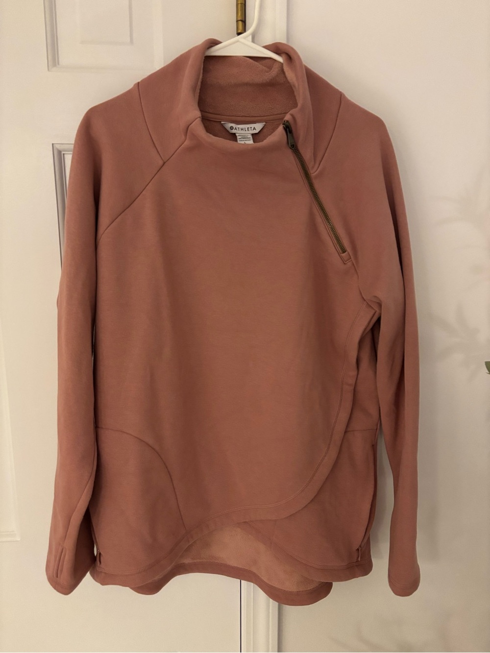 Athleta Dusty Rose Asymmetrical Zip Cowl Pullover